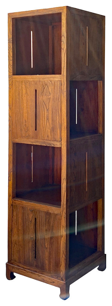 Raw Wood Slim Narrow Tall Open Display Storage Corner Cabinet Hcs7158