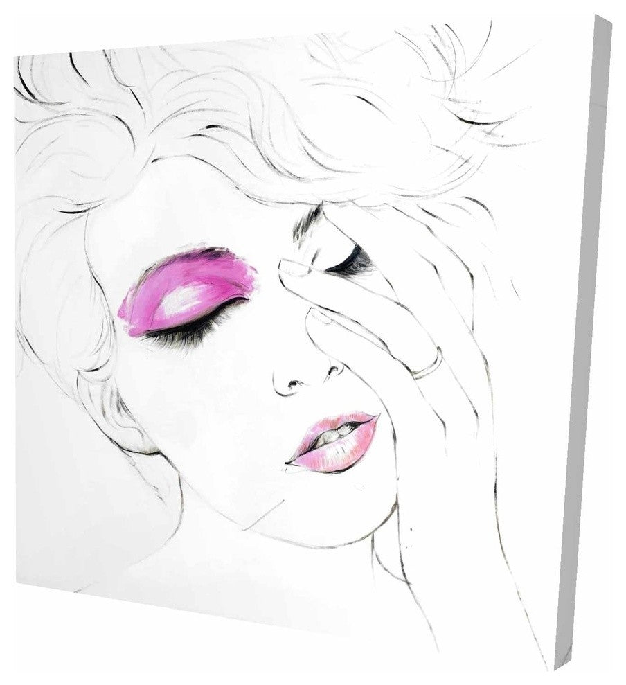 Outline of Female Portrait In Pink, Fine Art Gallery Wrapped Canvas, 24"x24"