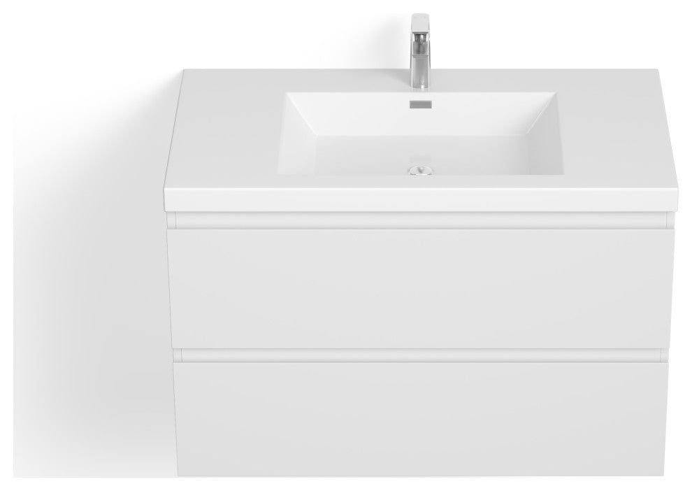 The Beacon Bathroom Vanity, Single Sink, 36", High Gloss White, Wall Mounted