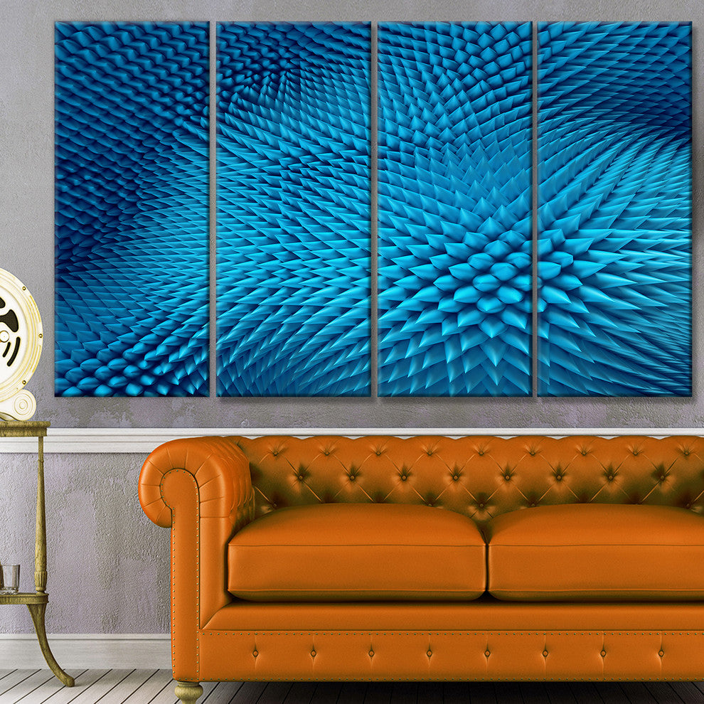 Wavy Blue Prickly Design, Abstract Canvas Art Print, 48"x28", 4 Panels