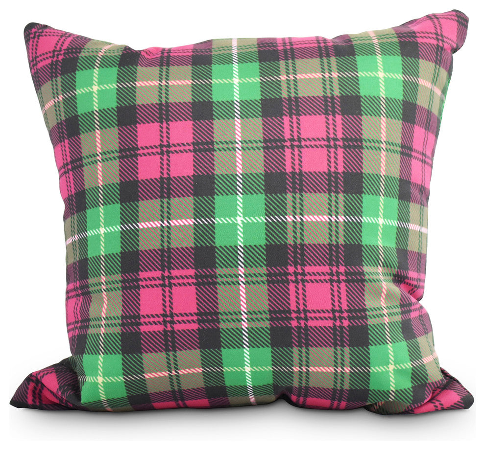 Tartan Plaid Holiday Print Decorative Outdoor Throw Pillow, Red, 16"