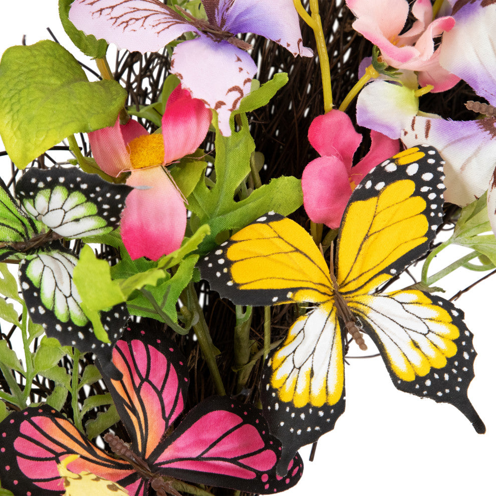 Butterfly and Wildflower Floral Twig Spring Wreath 24"