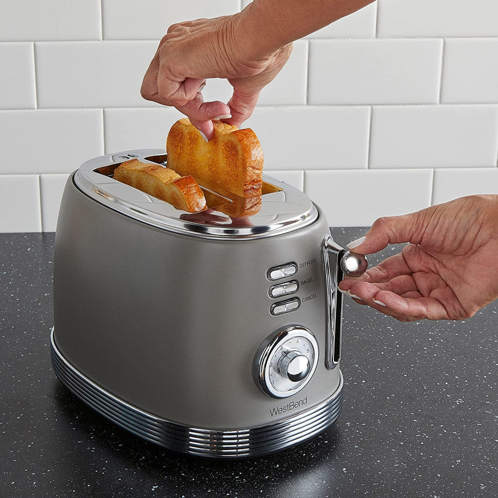 West Bend Toaster 2 Slice Retro-Styled Stainless Steel with 4 Functions and 6 S
