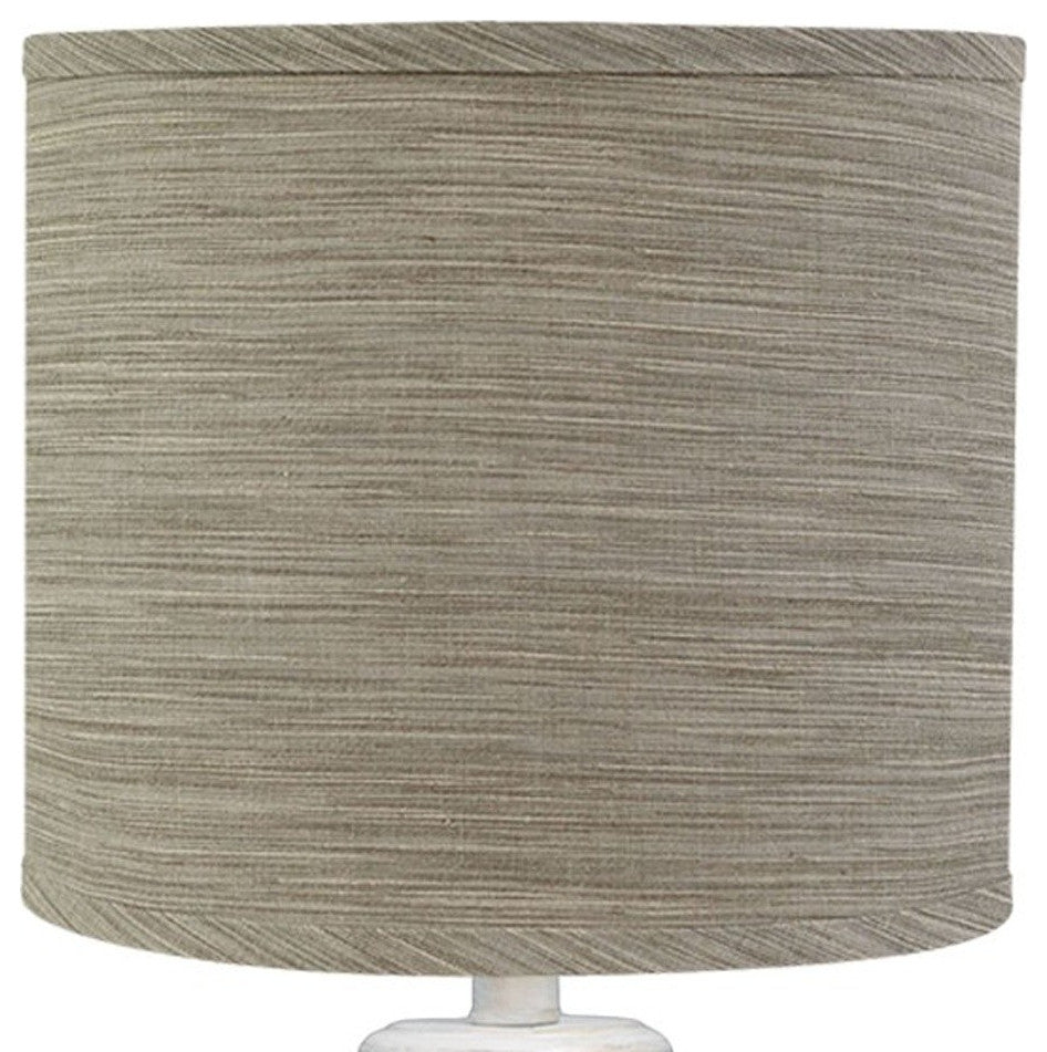 Distressed Whitewash Beige and White Striped Shade Table Lamp