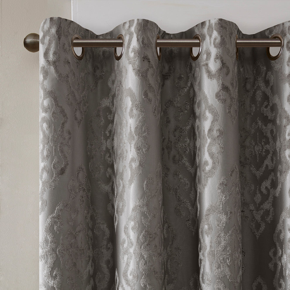 SunSmart Mirage Knitted Jacquard Damask Total Blackout Grommet Top Curtain Panel