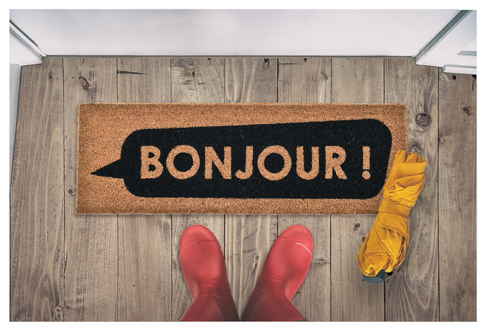 Sheltered Long Front Door Mat Coir Coco Fibers Rug 30x10, Bonjour