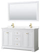 60"DBL Vanity White, White Cult. Marble Countertop, Sinks, 58"Mirror, Gold Trim