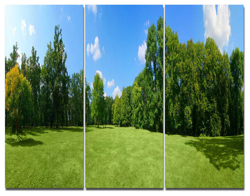 Green City Park Panorama, Landscape Triptych Canvas Art Print, 36x28, 3 Panels