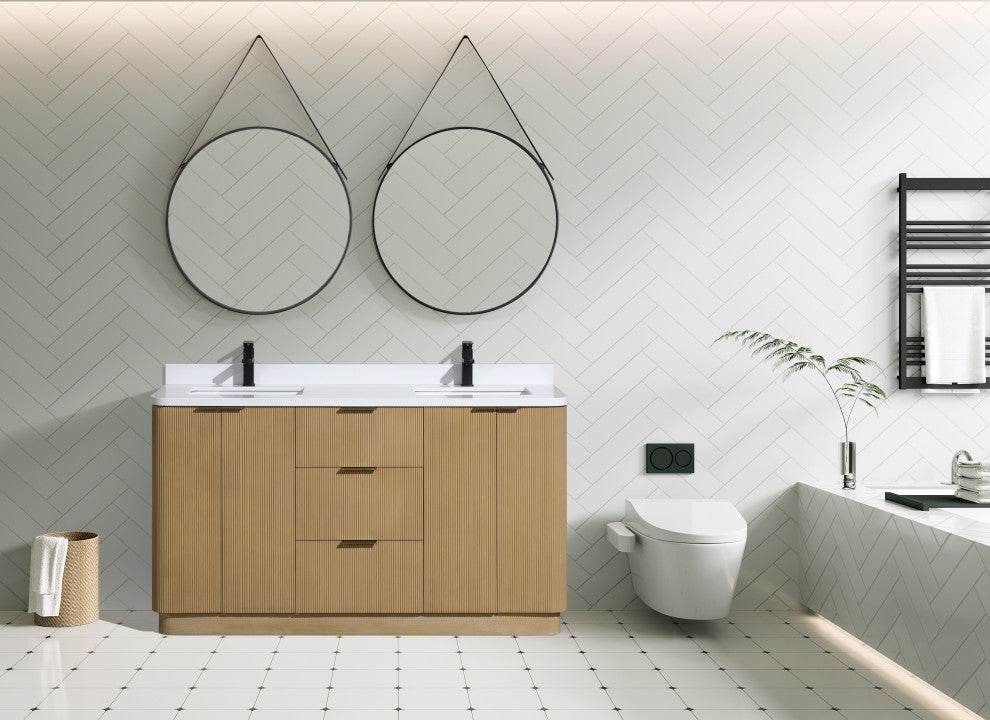 Ari Kitchen and Bath Calamigo 60" Freestanding Bathroom Vanity Oak