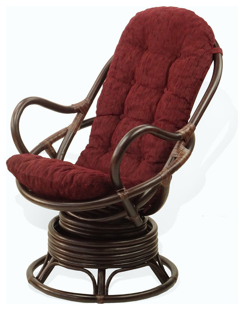 Java Lounge Swivel Rocking Chair Rattan Wicker, Dark Brown, Dark Brown Cushion