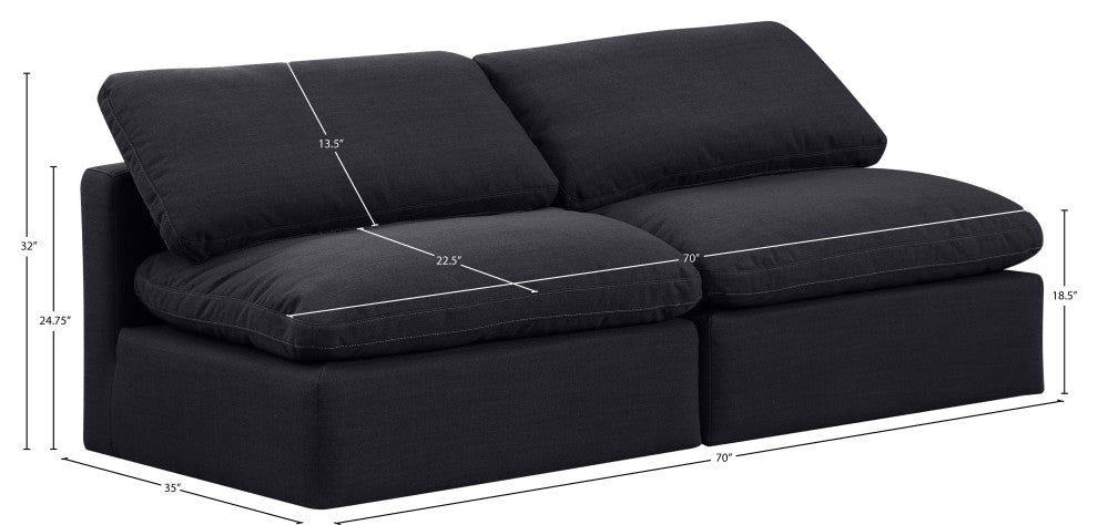 Indulge Upholstered Modular Sofa, Black, 2-Piece: 2 Armless Chair, Down Stuffed Linen Textured Fabric