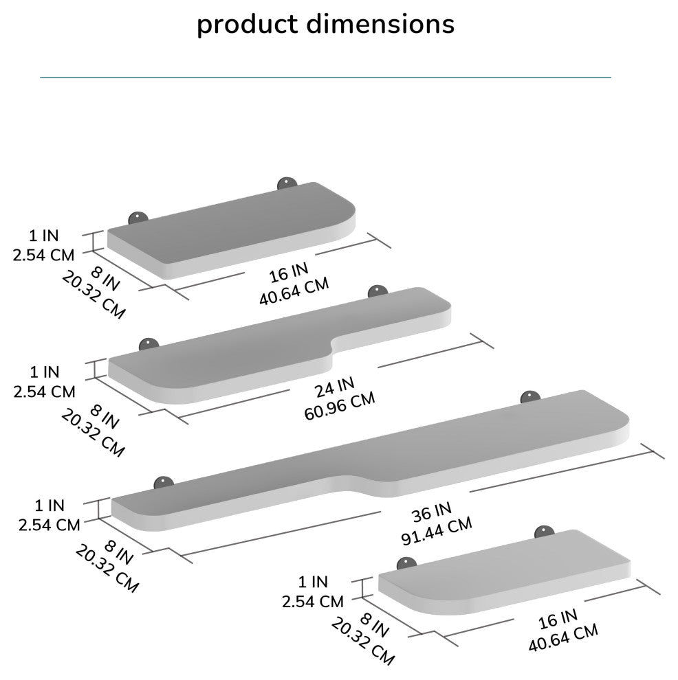 Dale Set of 4 Wall Mounted Shelves, Walnut