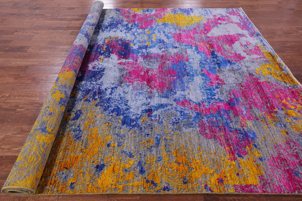 9' 0" X 11' 7" Abstract Hand Knotted Wool and Silk Rug Q11858