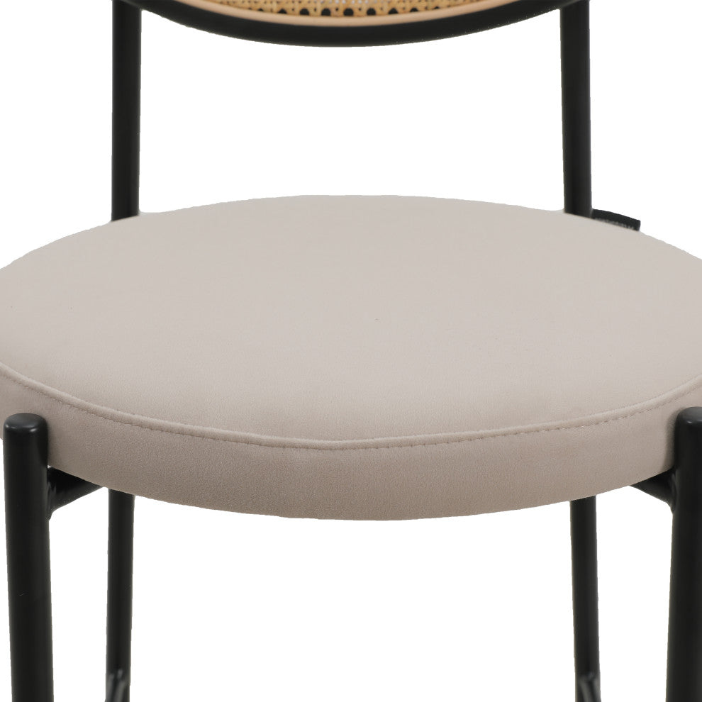 LeisureMod Euston Wicker Bar Stool With Black Steel Frame and Footrest, Beige