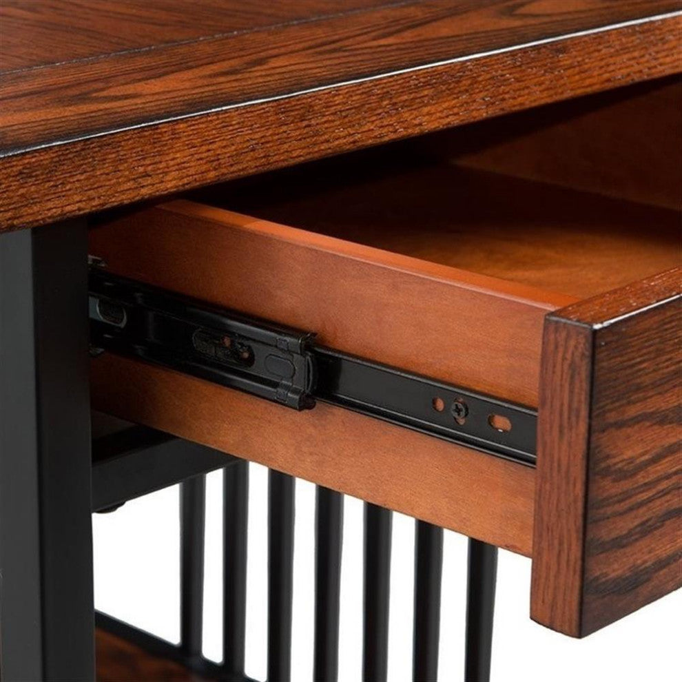 Leick Furniture Ironcraft Wood End Table in Burnished Oak Mahogany