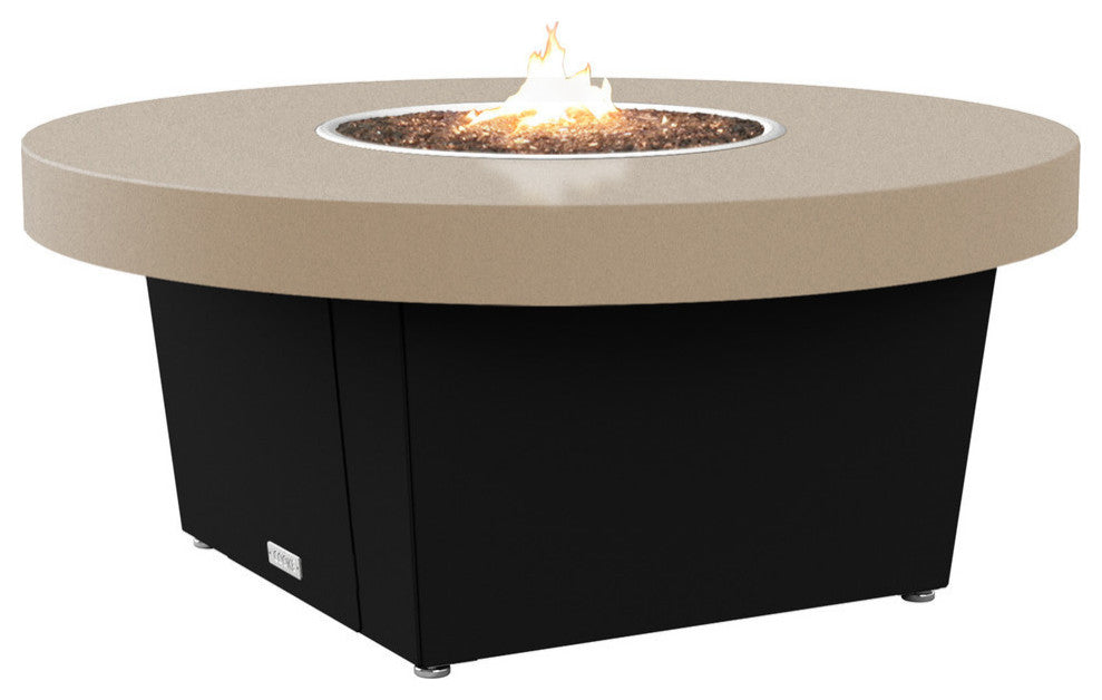 Circular Fire Pit Table, 48", Propane, Beige Powdercoat Top, Black