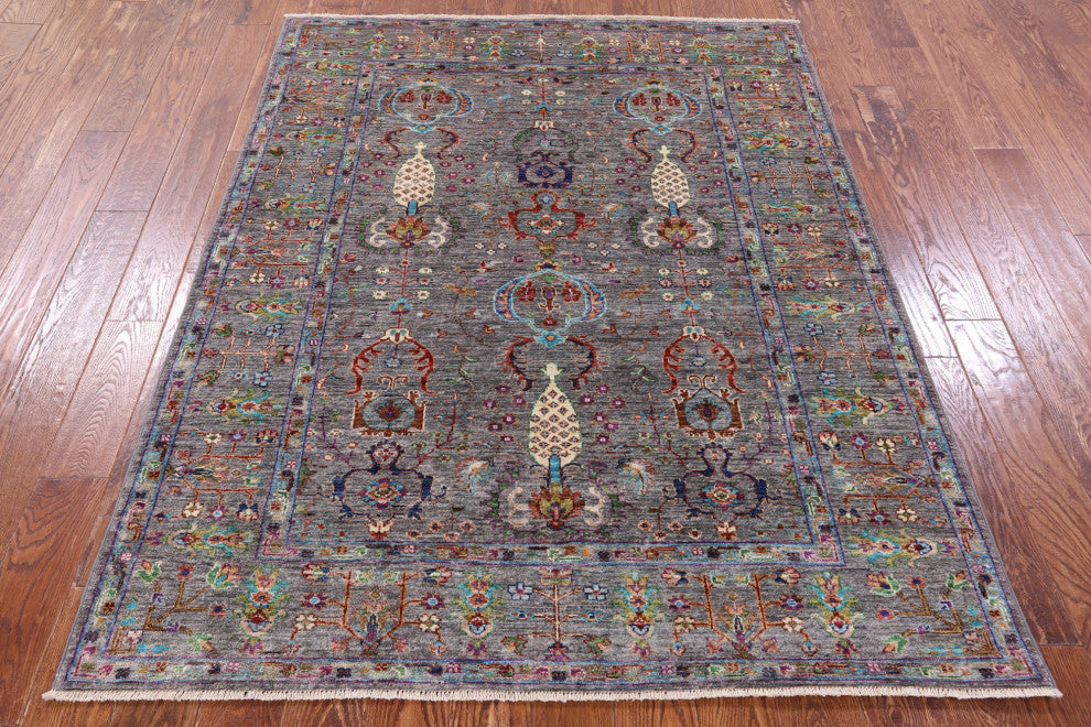 5' 1" X 6' 6" Persian Tabriz Handmade Wool Rug Q9630