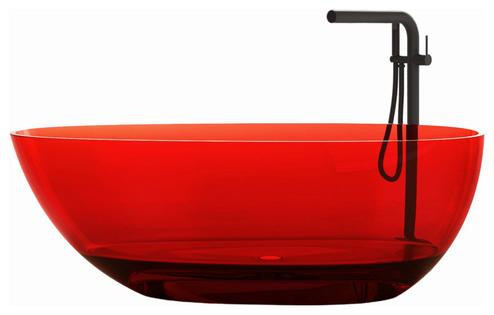 Vanity Art Freestanding Soaking Stone Resin Bathtub, Pure Resin Red, Small