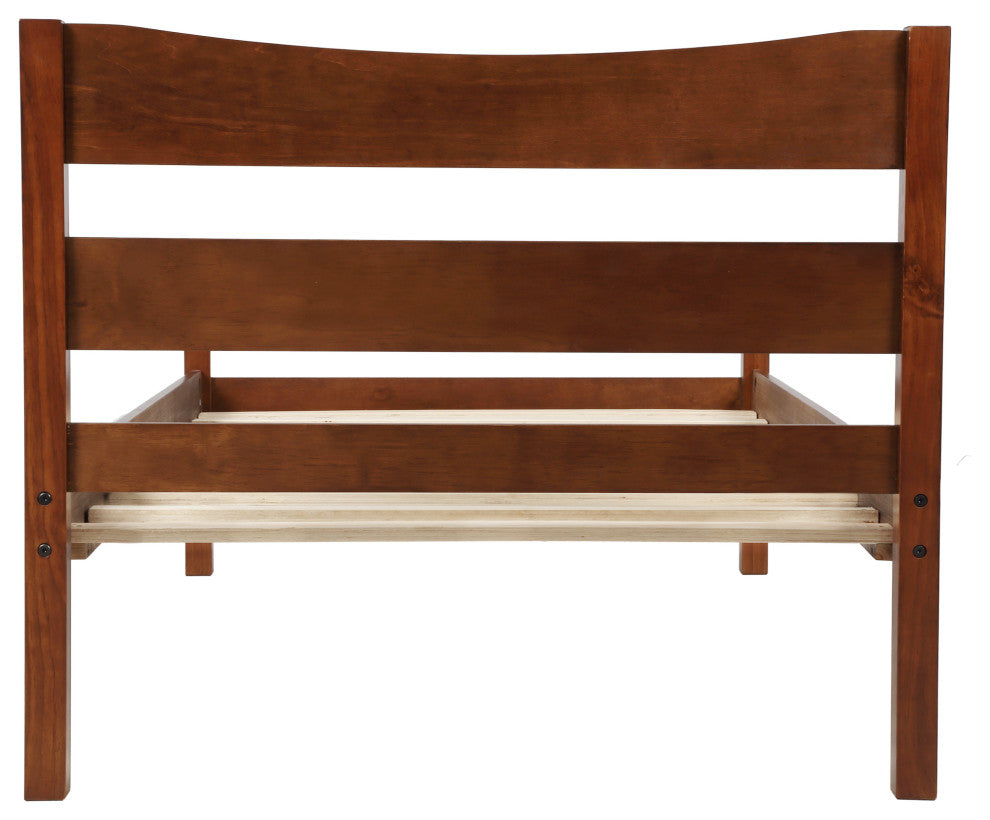 Wood Platform Bed with Headboard and Wooden Slat Support, Walnu