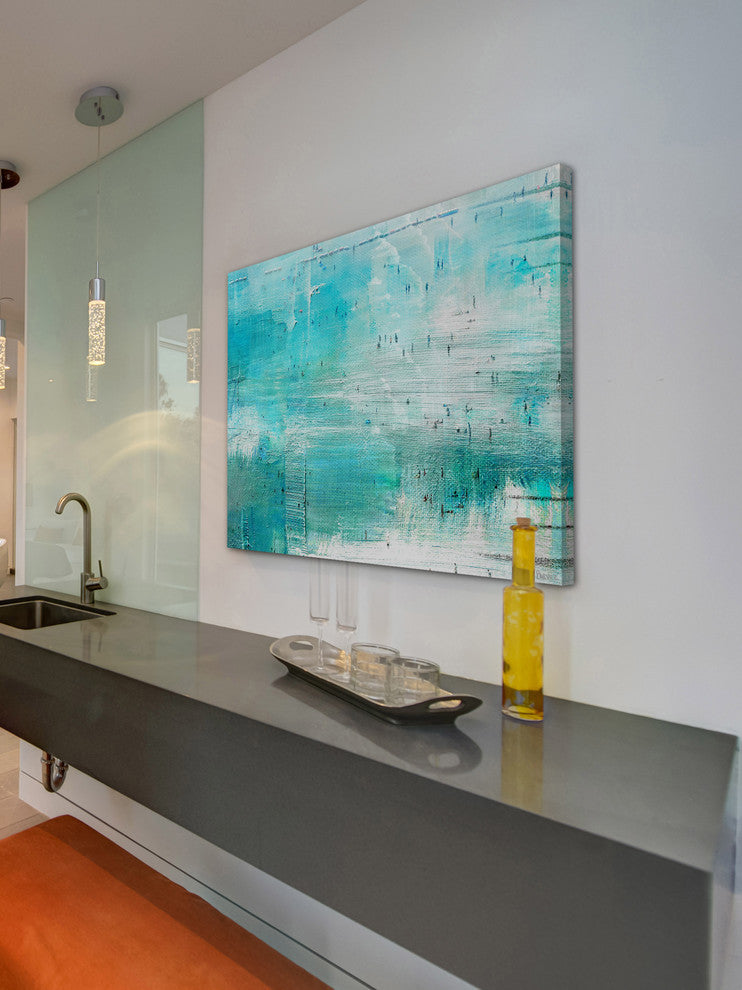 "Aqua Surf" Painting Print on Wrapped Canvas, 36"x24"