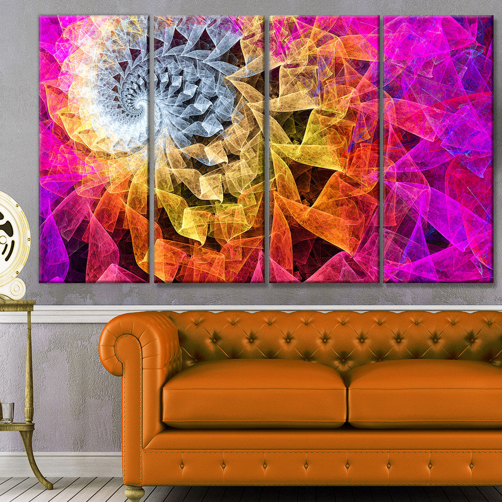 Colorful Spiral Kaleidoscope, Abstract Wall Art Canvas, 48"x28", 4 Panels