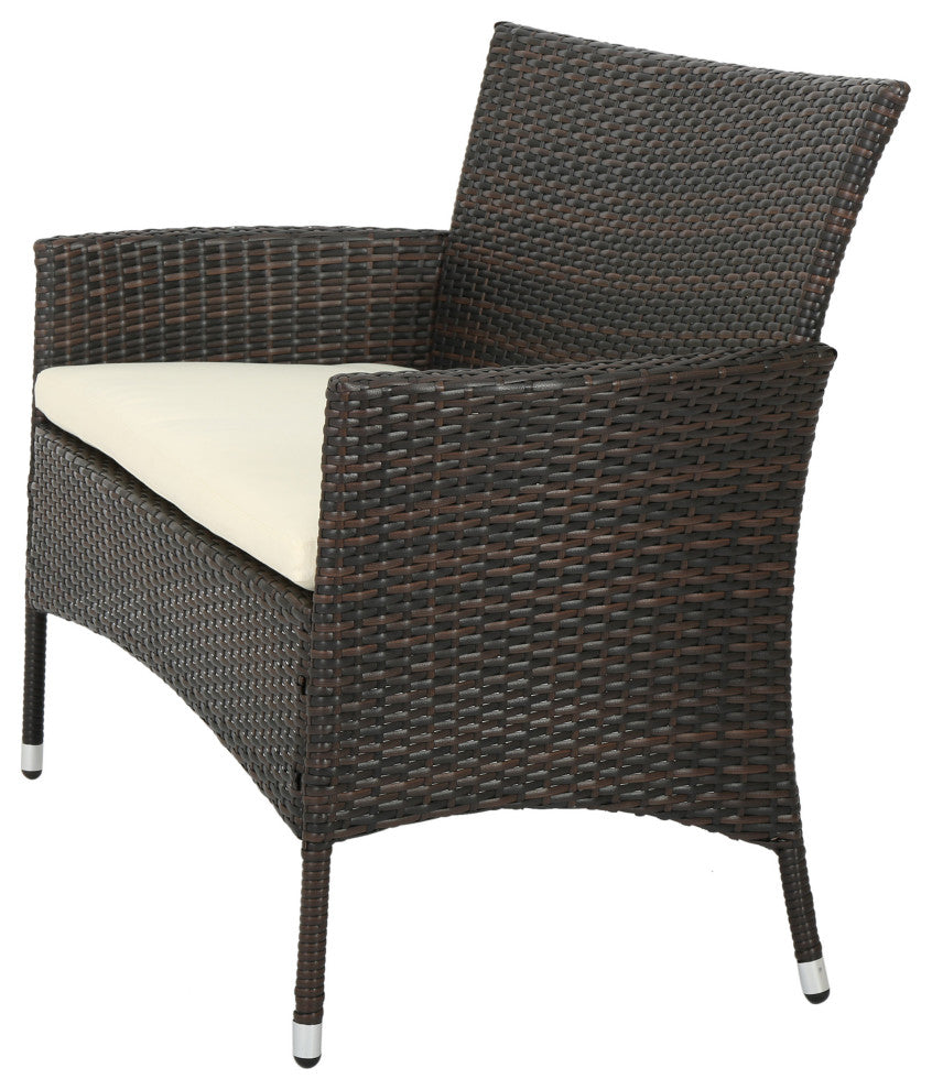 GDF Studio 4-Piece Olivera Outdoor Multi-Brown Wicker Chat With Cushions Set