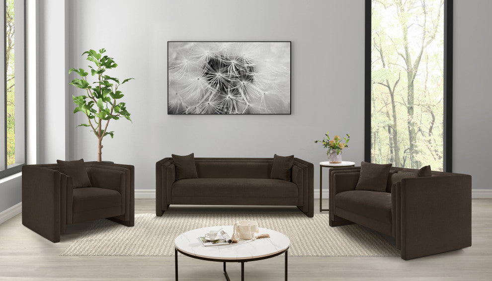 Everett Upholstered Sofa, Brown, Chenille Fabric