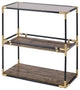 Benzara BM191404 Glass Top Console Table Metal Framing and Wooden Shelves, Black