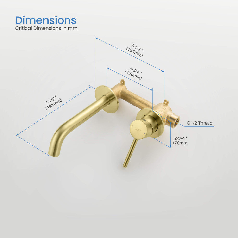 Circular Single Handle Wall Mounted Bathroom Sink Faucet, Brushed Gold