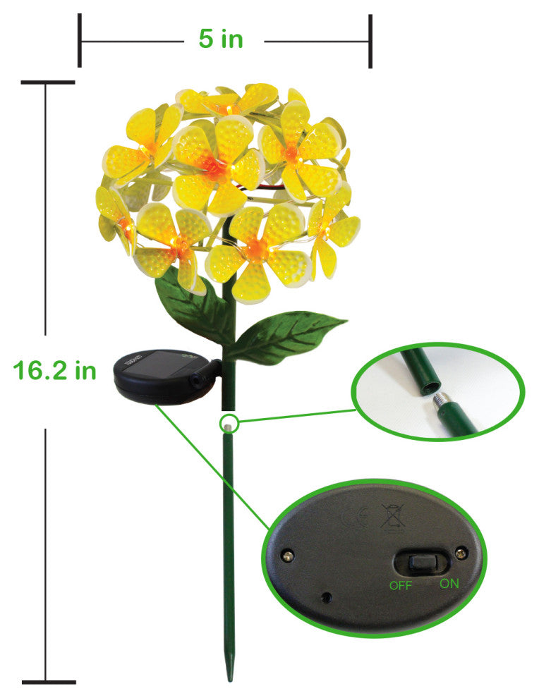 Solar LED Metal Flower Stake Lights, Yellow