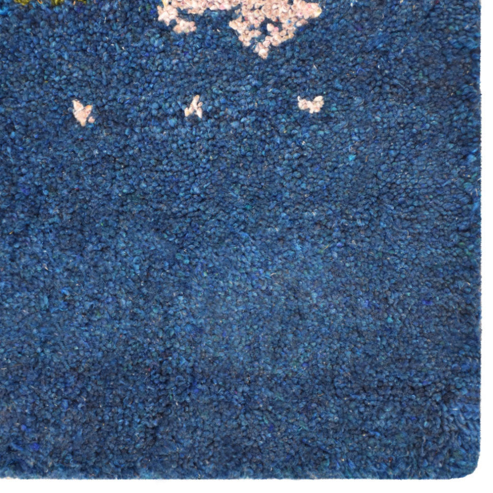 HAND KNOTTED LOOM SILK ECO-FRIENDLY AREA RUG -2'6''x12',Runner,Blue,Contemporary