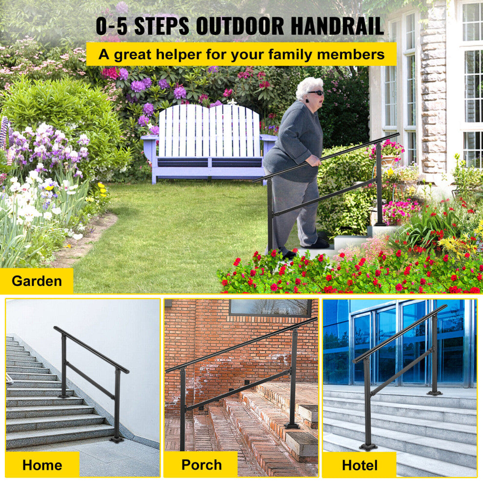 VEVOR Outdoor Stair Railing Transitional Wrought Iron Handrail, 34 Inch, 4 Steps