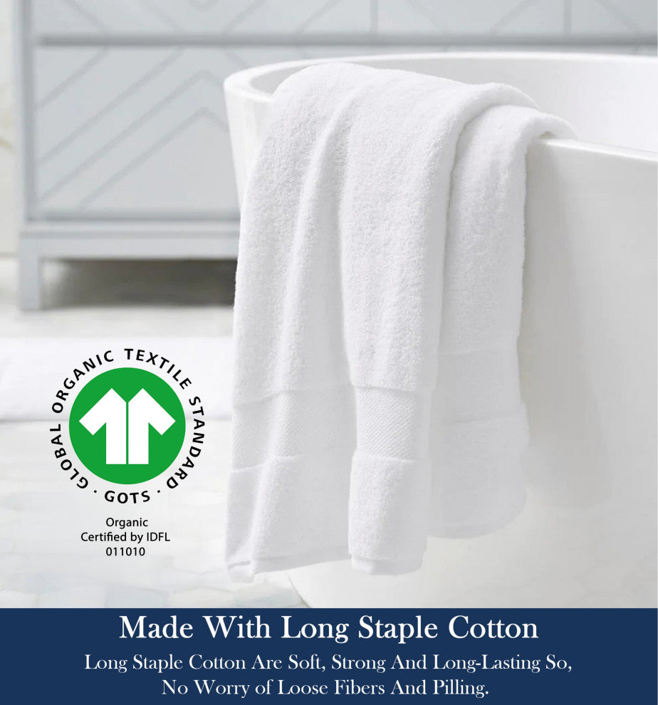 Delara 100% Organic Cotton Plush Bath Towels, 30"x58", Set of 1, White