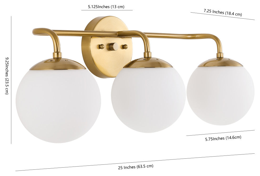Louis Globe Metal/Frosted Glass Modern LED Vanity, 3-Light
