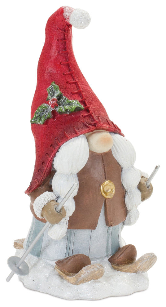 Winter Gnome on Skis Figurine, 2-Piece Set