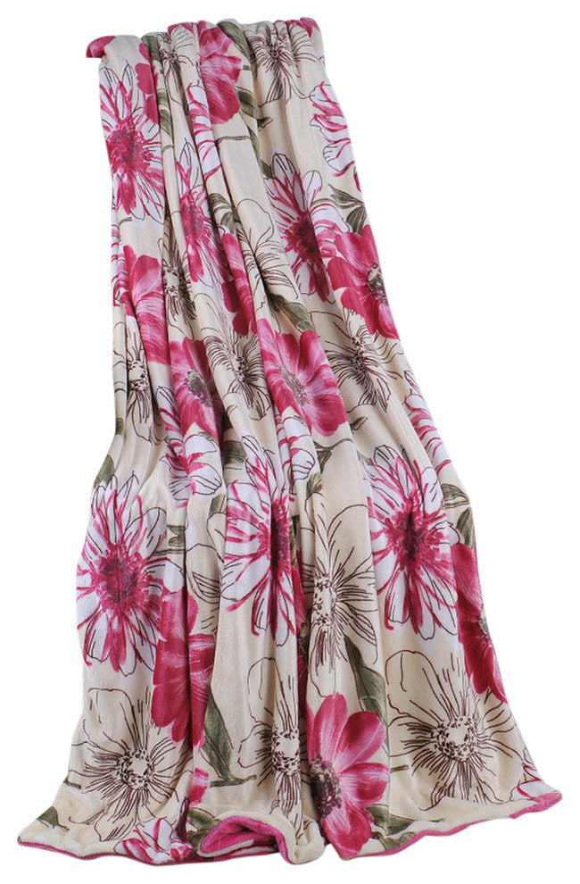 Floral Printed Flannel Throw, Hibiscus
