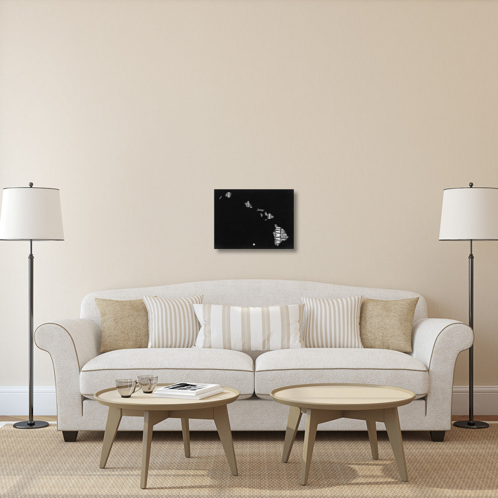 "Hawaii Black and White Map" Fine Art Print