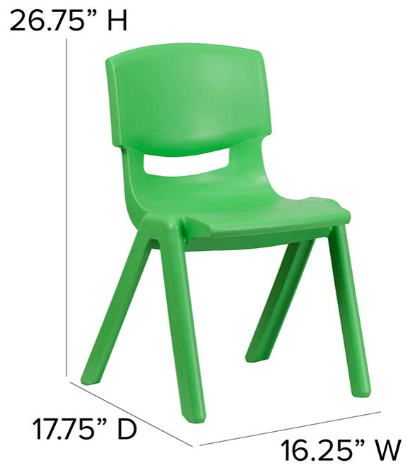 2 Pack Plastic Stackable School Chair with 15.5" Seat Height, Green