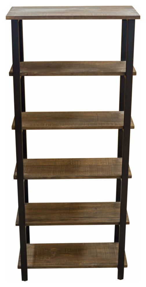 Pomona 70"H 5-Shelf Metal and Solid Wood Bookcase