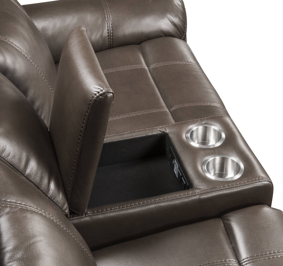 ACME Lydia Motion Loveseat WithConsole, Brown Leather Aire