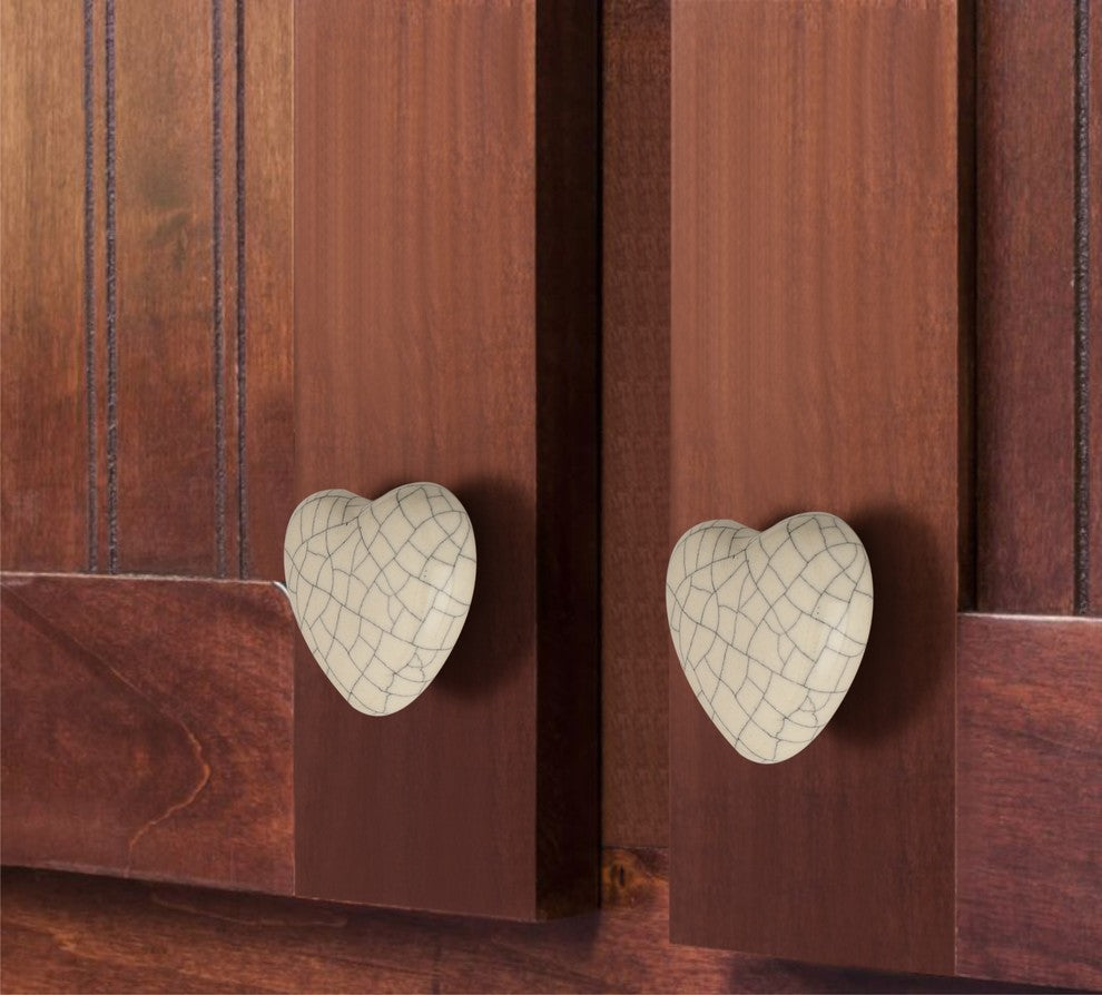 Crackled Heart 1-37/50", 44 mm, White Cabinet Knob, Pack of 10