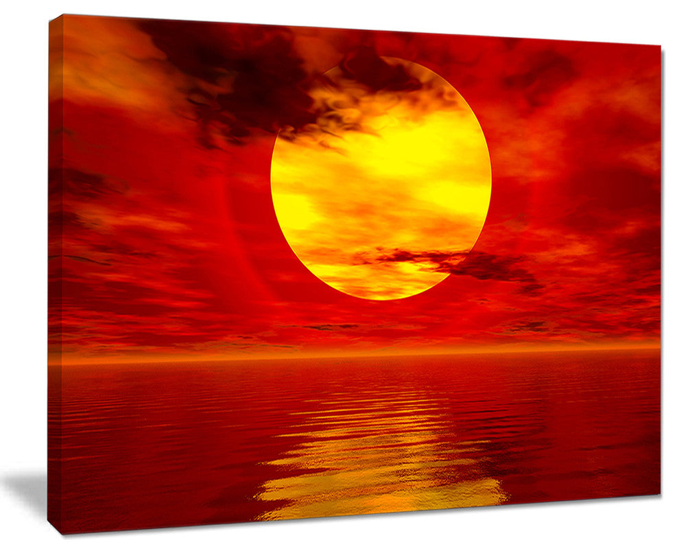 "Golden Sun Sinking in Red Waters" Seashore Canvas Print, 20"x12"