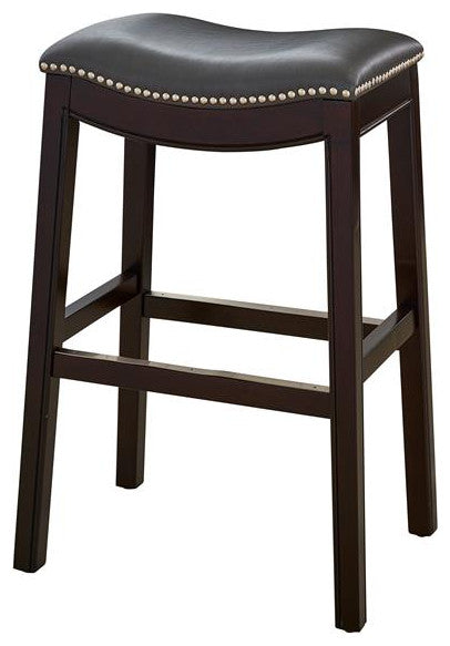 New Ridge Home Goods Julian Saddle Seat Barstool With Grey Faux Leather Seat
