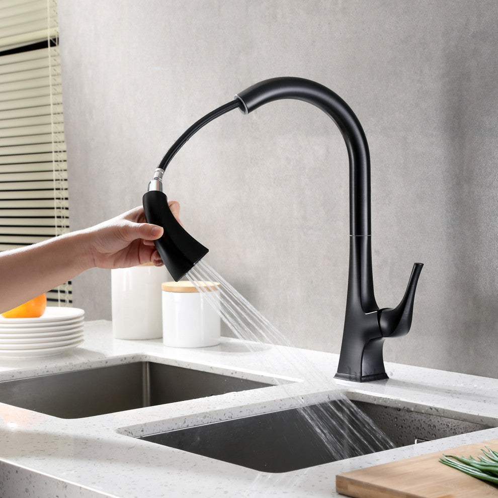 Luxier KTS20-T Single-Handle Pull-Down Sprayer Kitchen Faucet, Oil Rubbed Bronze