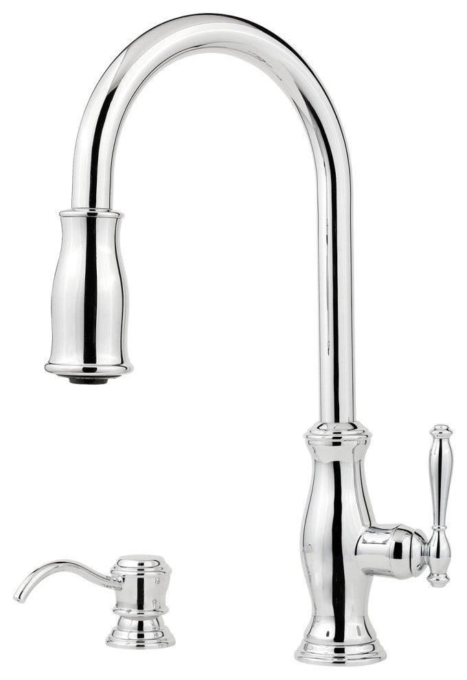 Hanover 1-Handle Pull-Down Kitchen Faucet With Soap Dispenser, Polished Chrome