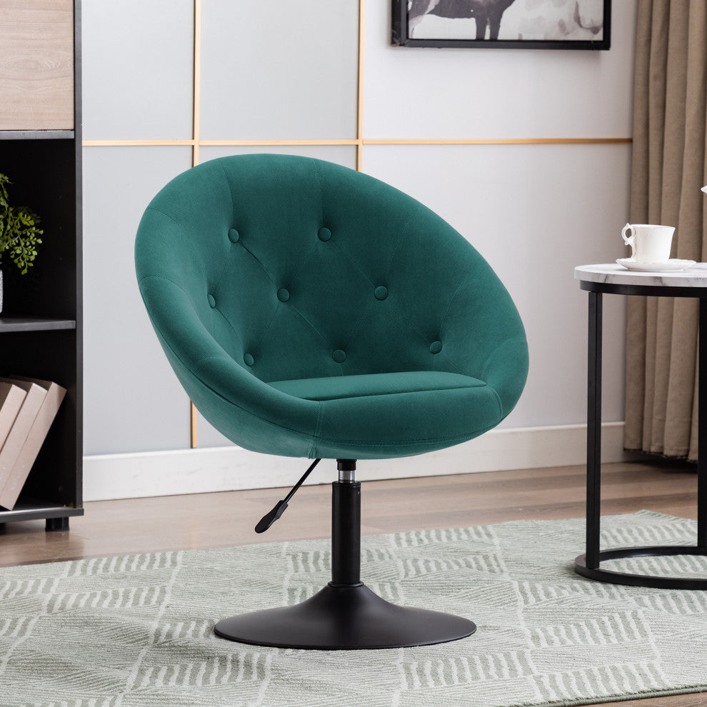 Button Tufted Swivel Velvet Papasan Chair, Atrovirens