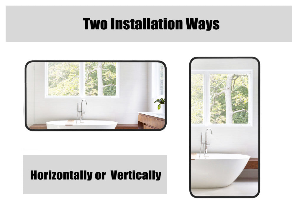 Rounded Rectangular Metal Framed Bathroom Vanity Mirror, 20"x40"
