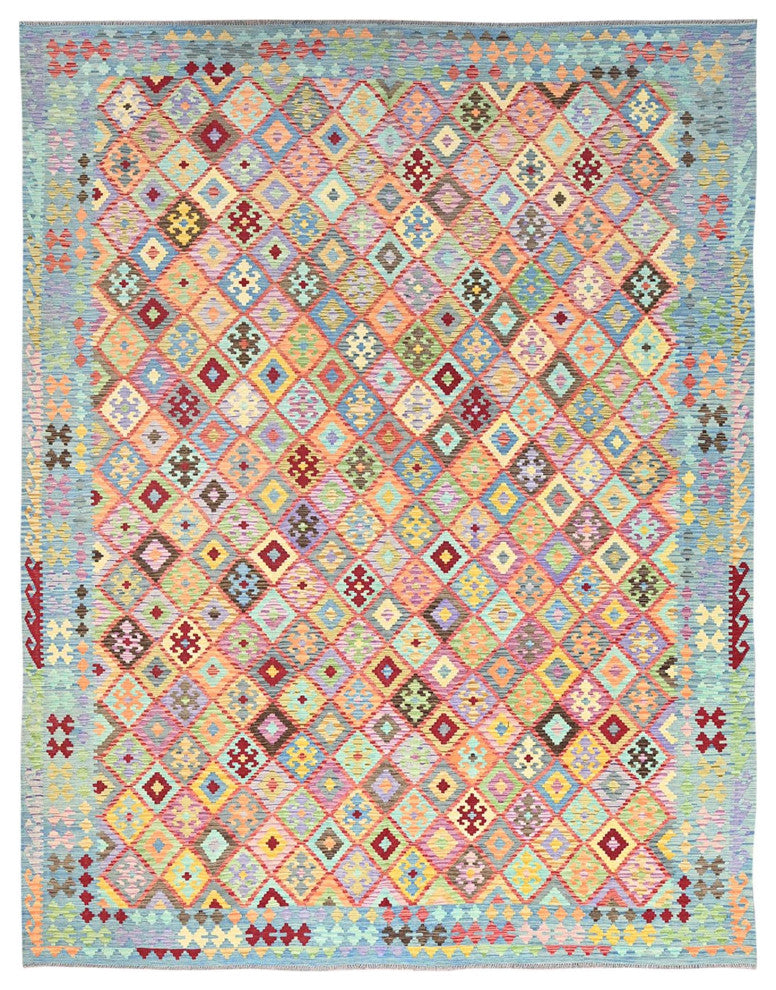Colorful Extra Soft Wool Afghan Kilim Hand Woven Oriental Rug 10'7"x14'