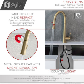 STYLISH Kitchen Sink Faucet Single Handle Pull Down Dual Mode Brushed Gold