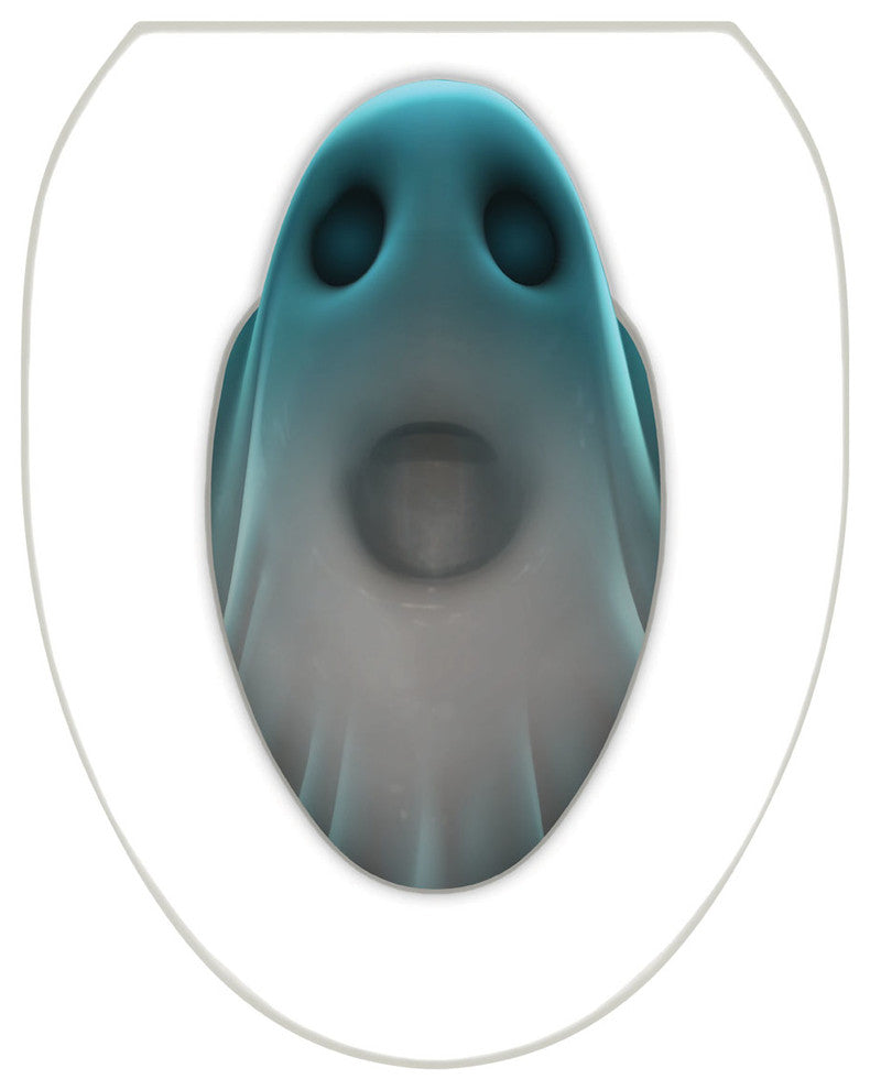Bowl Ghost Toilet Tattoos Seat Cover, Vinyl Lid Decal, Halloween Bathroom , Elongated